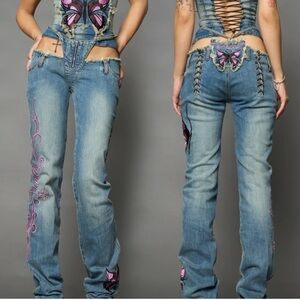 Namilia Blue Jeans with Pink Butterfly Design